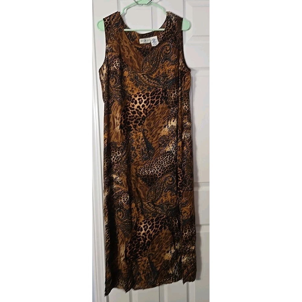 White Stag‎ Womans Sleeveless Dress Size 16W Leopard & Paisley Print Maxi